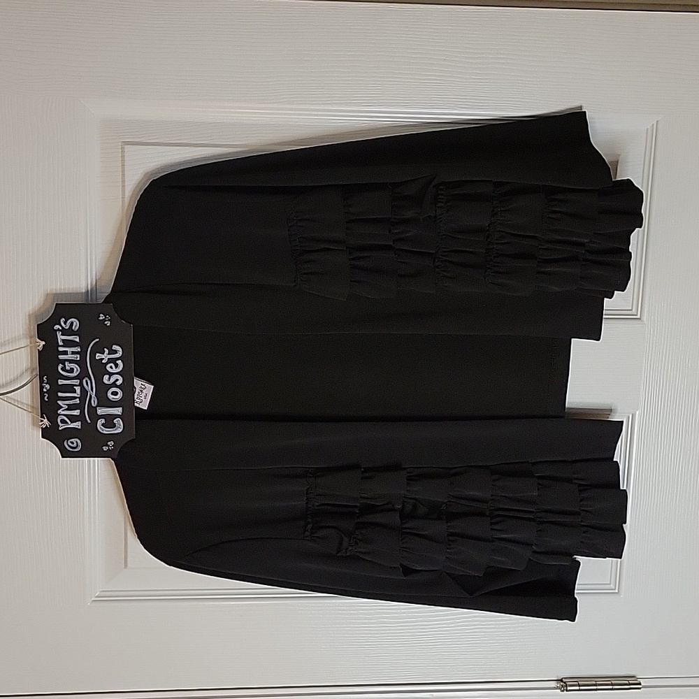 Kupcake Cropped Jacket Black Large Ruffled Front